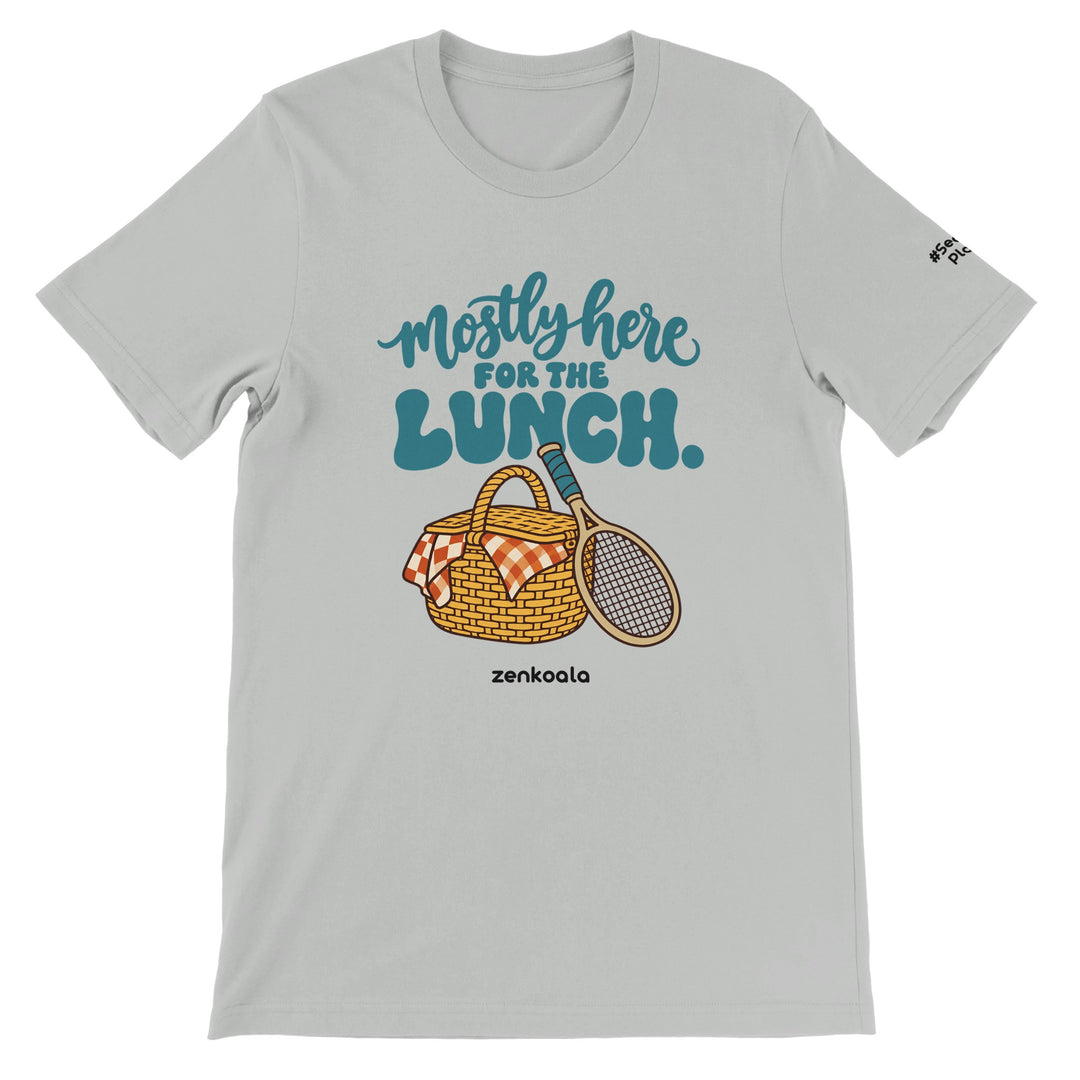 Mostly Here for the Lunch feel-good tee in silver, Zen Koala Australia