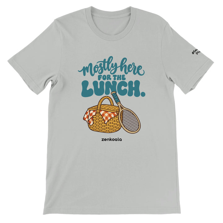 Mostly Here for the Lunch feel-good tee in silver, Zen Koala Australia
