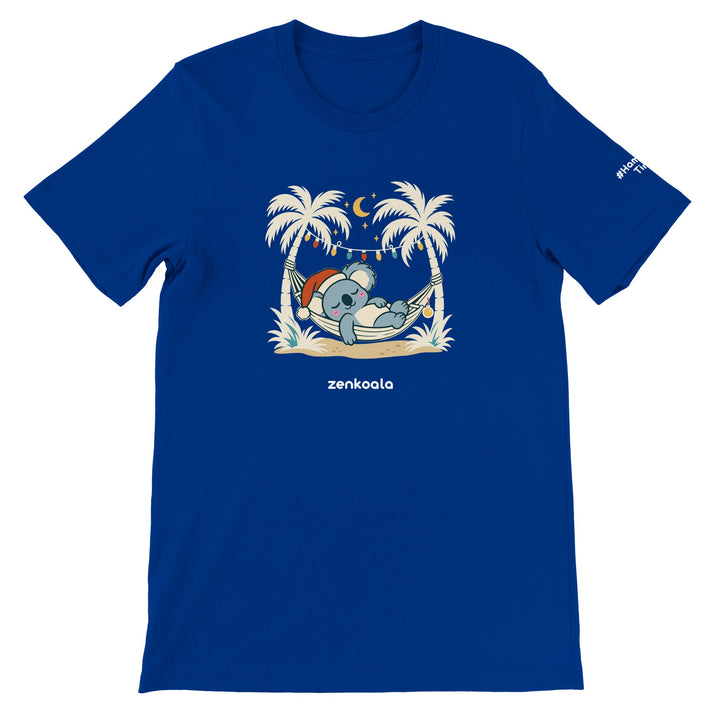 Koala Santa Hammock feel-good tee in true royal, Zen Koala Australia