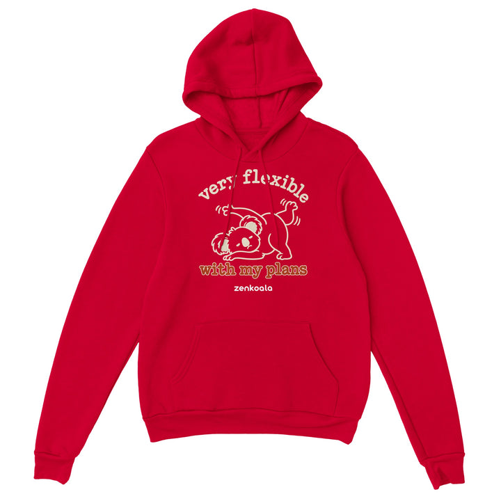 Very Flexible With My Plans feel-good hoodie in red, Zen Koala Australia