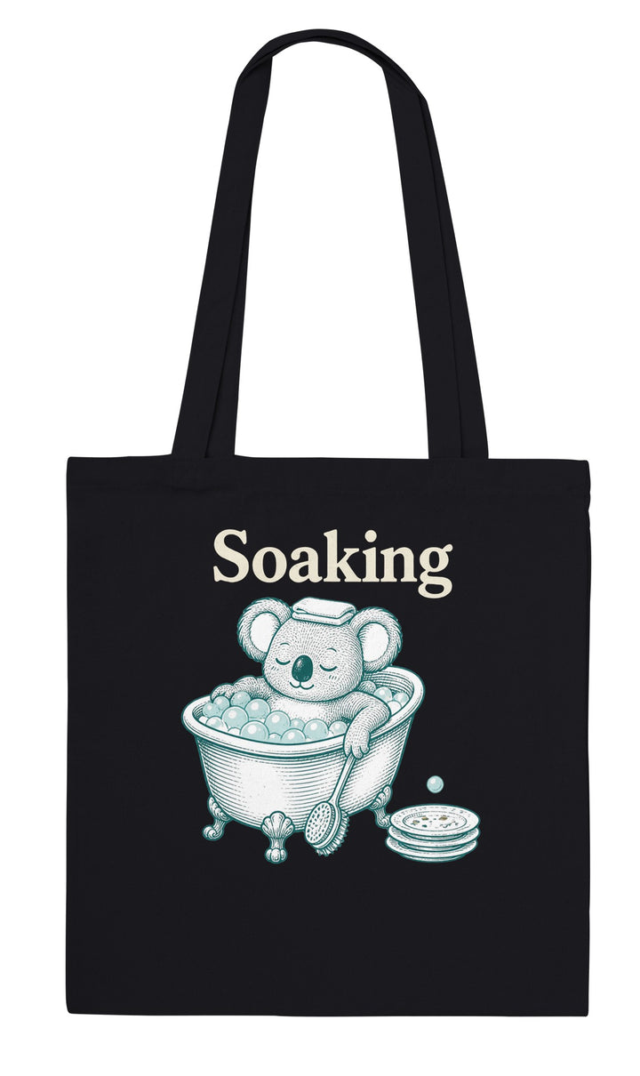 Soaking Koala Bath feel-good tote bag in black, Zen Koala Australia