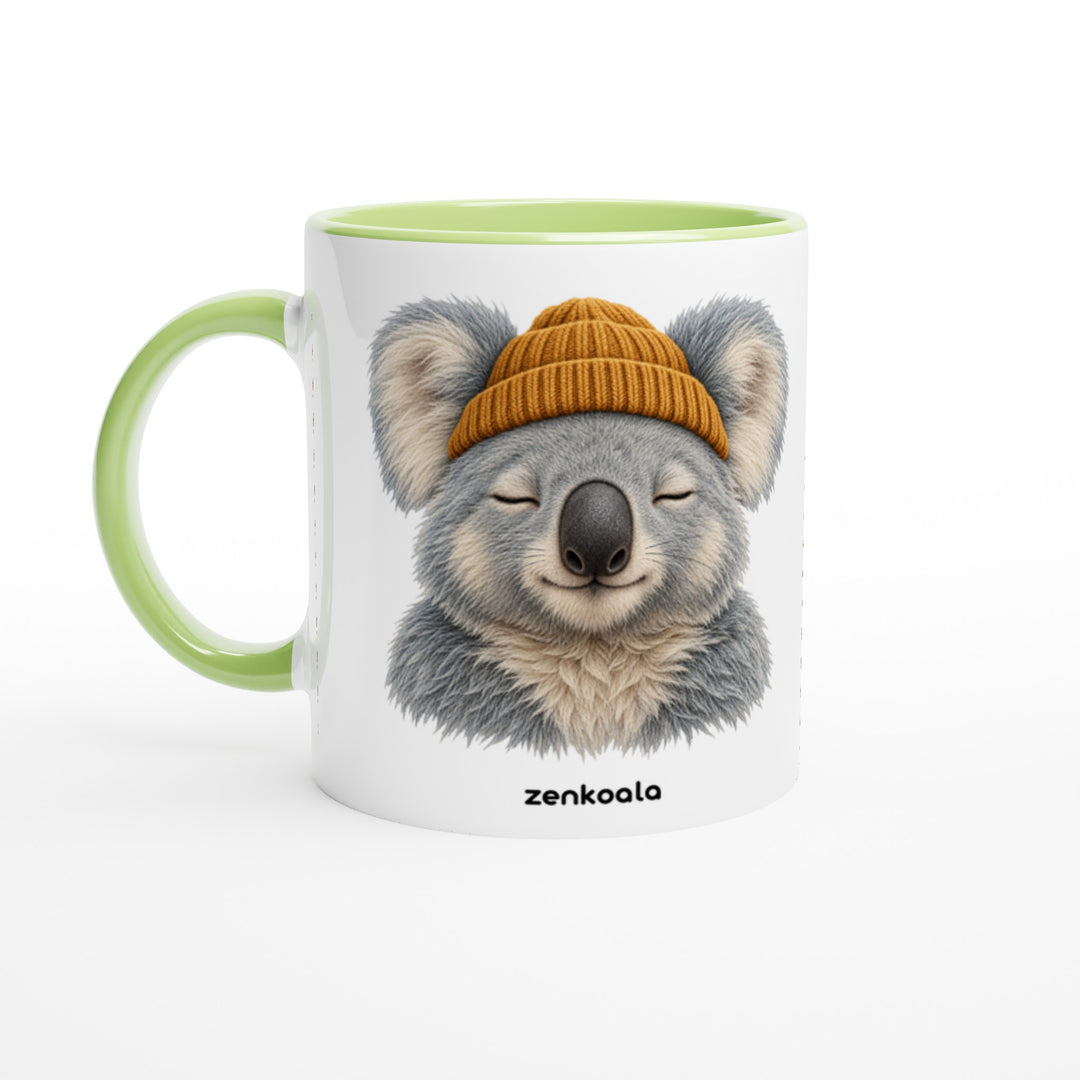Koala Beanie mug in green: white with a green rim, inside and handle, Zen Koala Australia