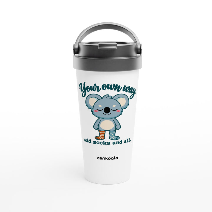 Your Own Way feel-good travel mug: a koala in odd socks, Zen Koala Australia