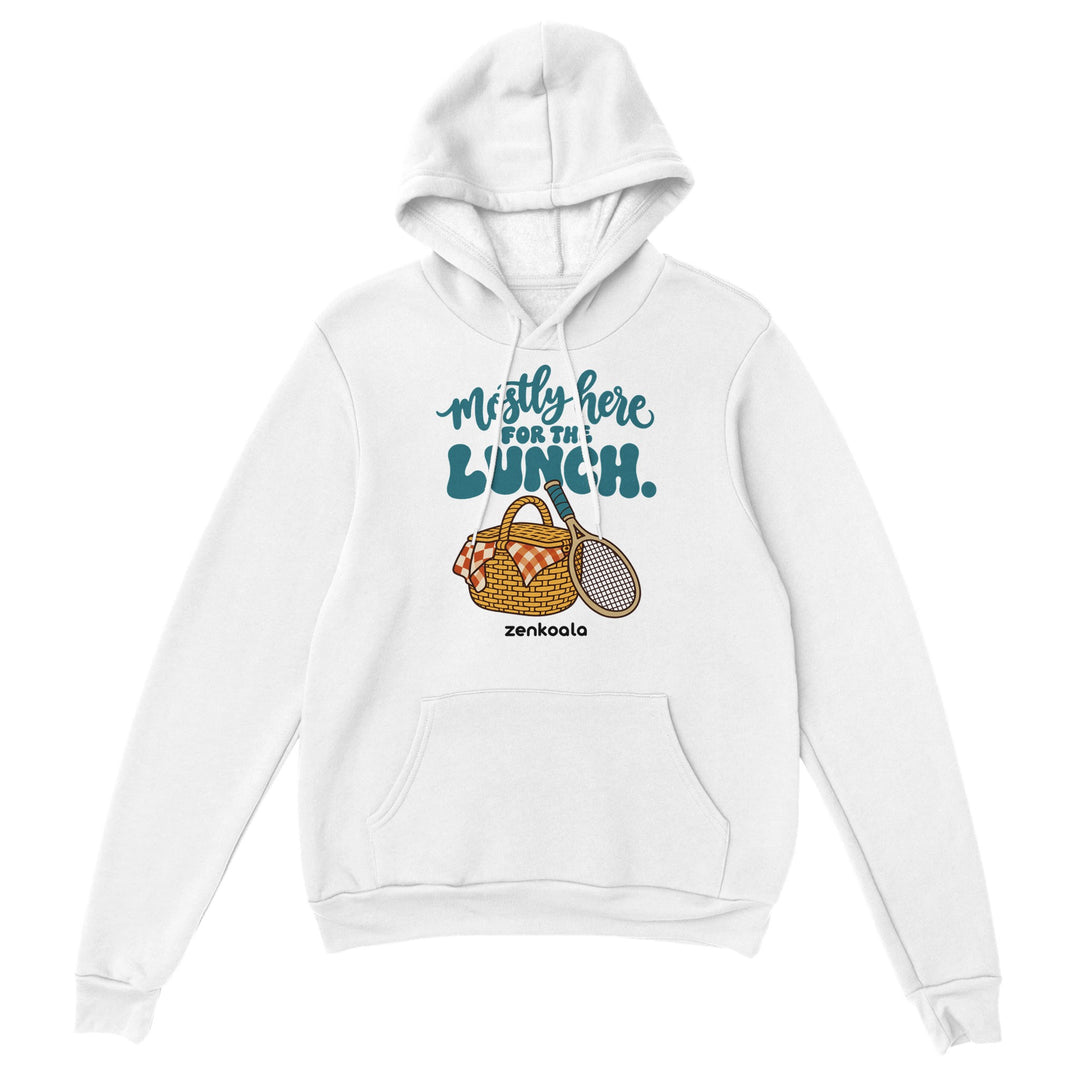 Mostly Here for the Lunch feel-good hoodie in white, Zen Koala Australia