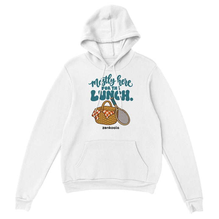 Mostly Here for the Lunch feel-good hoodie in white, Zen Koala Australia