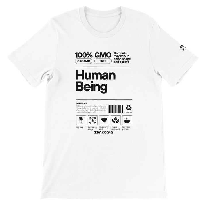 Human Being feel-good tee in white, Zen Koala Australia