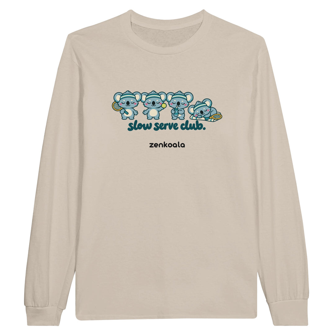 Slow Serve Club feel-good long sleeve tee in sand, Zen Koala Australia