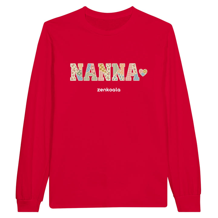 Nanna Faux Patchwork feel-good long sleeve tee in red, Zen Koala Australia