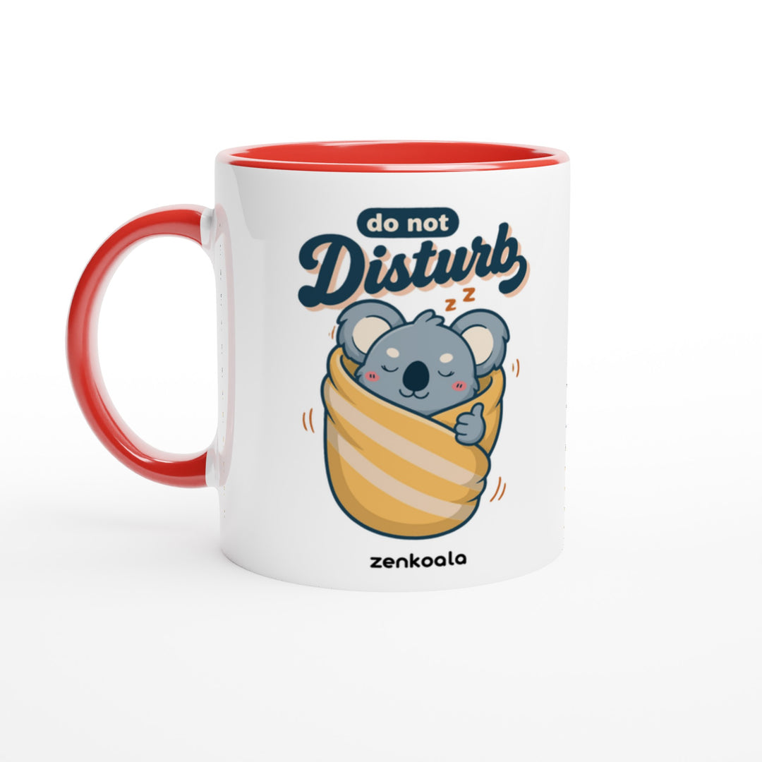 Do Not Disturb Koala mug in red: white with a red rim, inside and handle, Zen Koala Australia