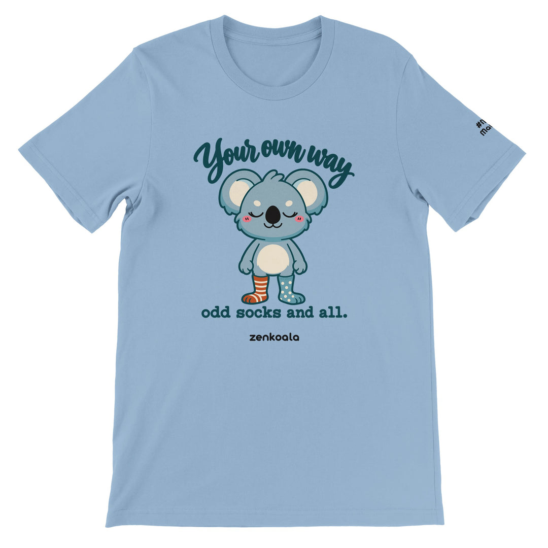 Your Own Way feel-good tee in light blue, Zen Koala Australia