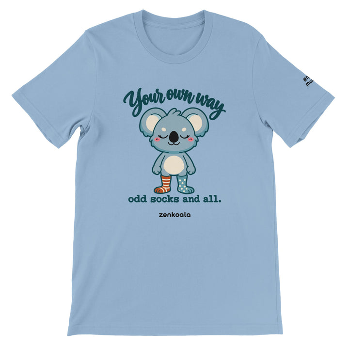 Your Own Way feel-good tee in light blue, Zen Koala Australia
