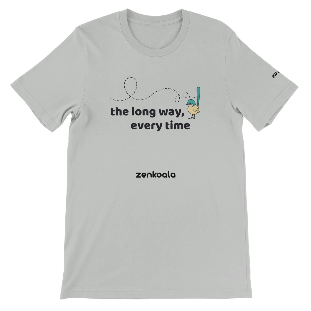 The Long Way Every Time feel-good tee in silver — Zen Koala Australia