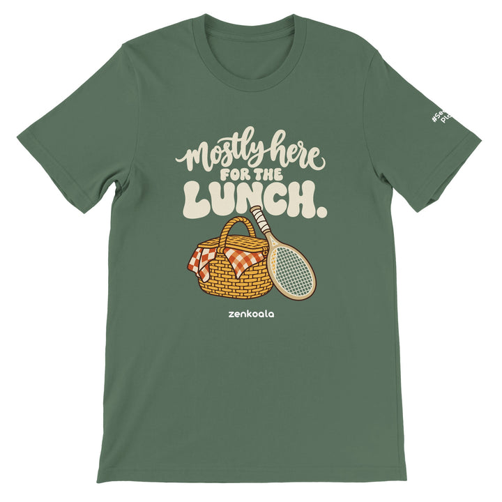 Mostly Here for the Lunch feel-good tee in military green, Zen Koala Australia