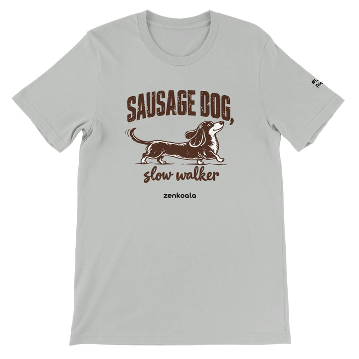 Sausage Dog Slow Walker feel-good tee in silver, Zen Koala Australia