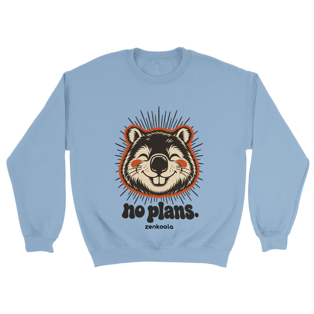 No Plans feel-good sweatshirt in light blue, Zen Koala Australia