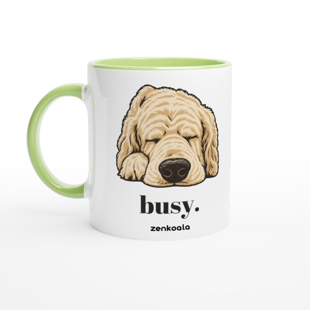 Busy mug in green: white with a green rim, inside and handle, Zen Koala Australia