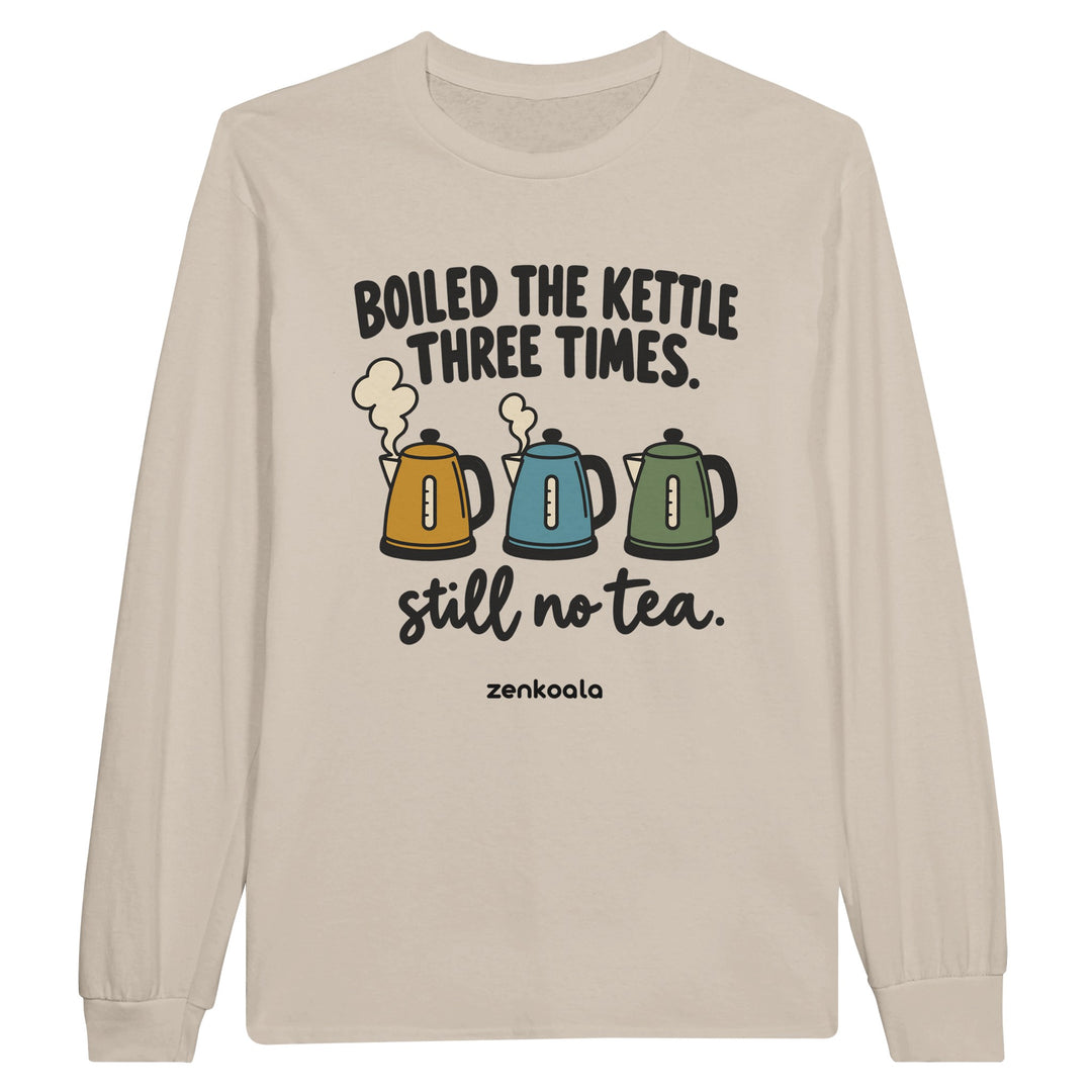 Boiled the Kettle Three Times feel-good long sleeve tee in sand, Zen Koala Australia