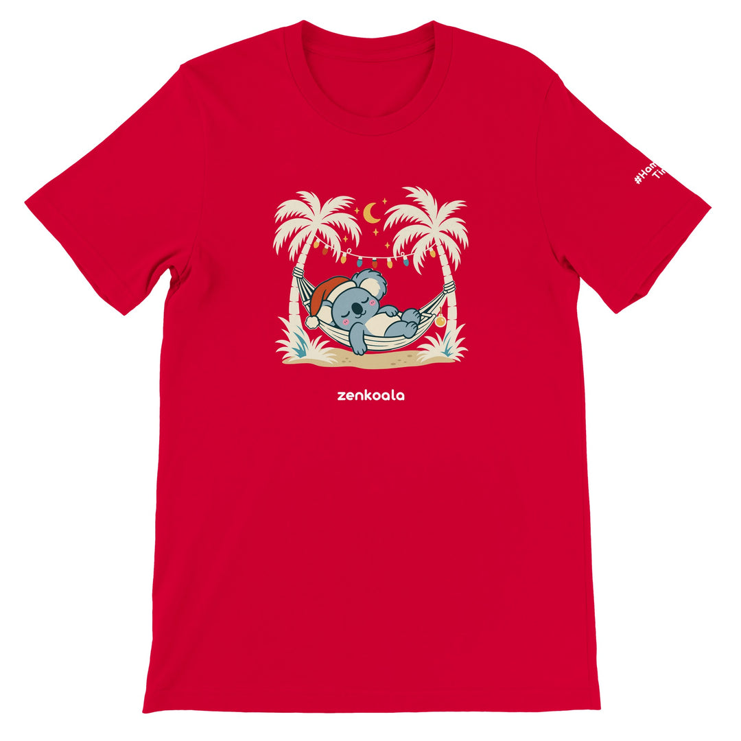 Koala Santa Hammock feel-good tee in red, Zen Koala Australia