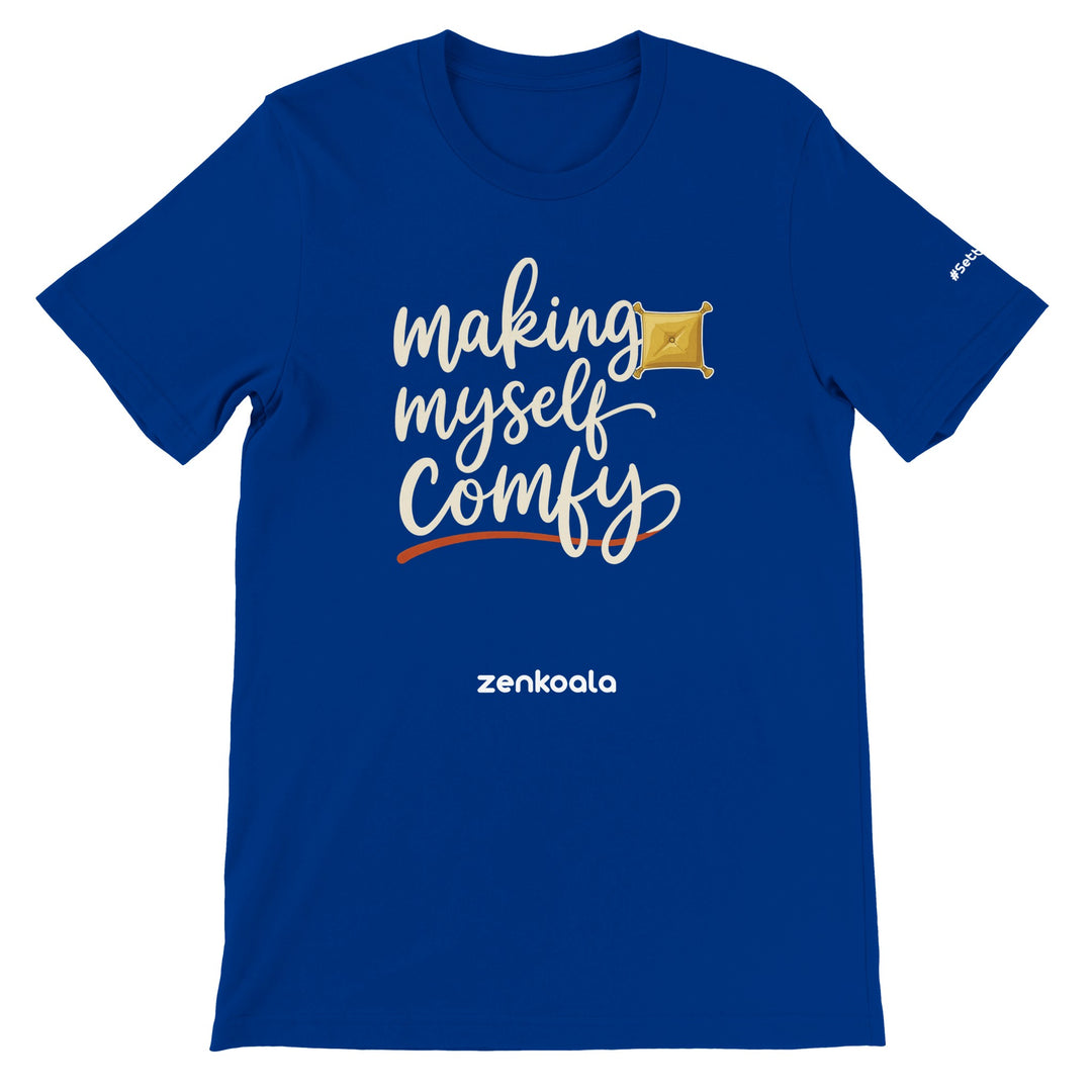 Making Myself Comfy feel-good tee in true royal — Zen Koala Australia