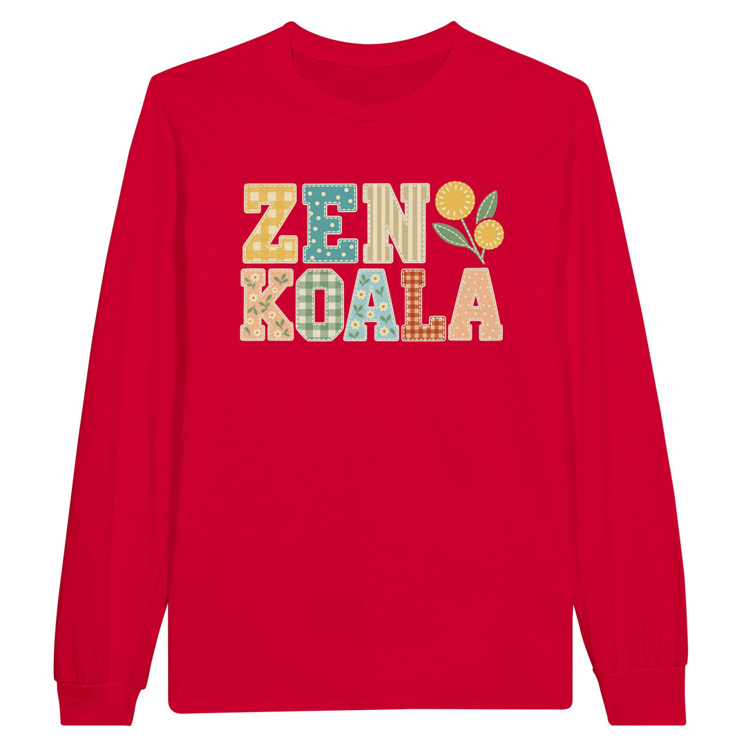Zen Koala Faux Patchwork feel-good long sleeve tee in red, Zen Koala Australia