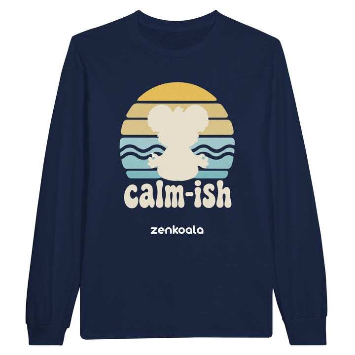 Calm-ish Retro Sunset Koala long sleeve tee in navy — Zen Koala Australia