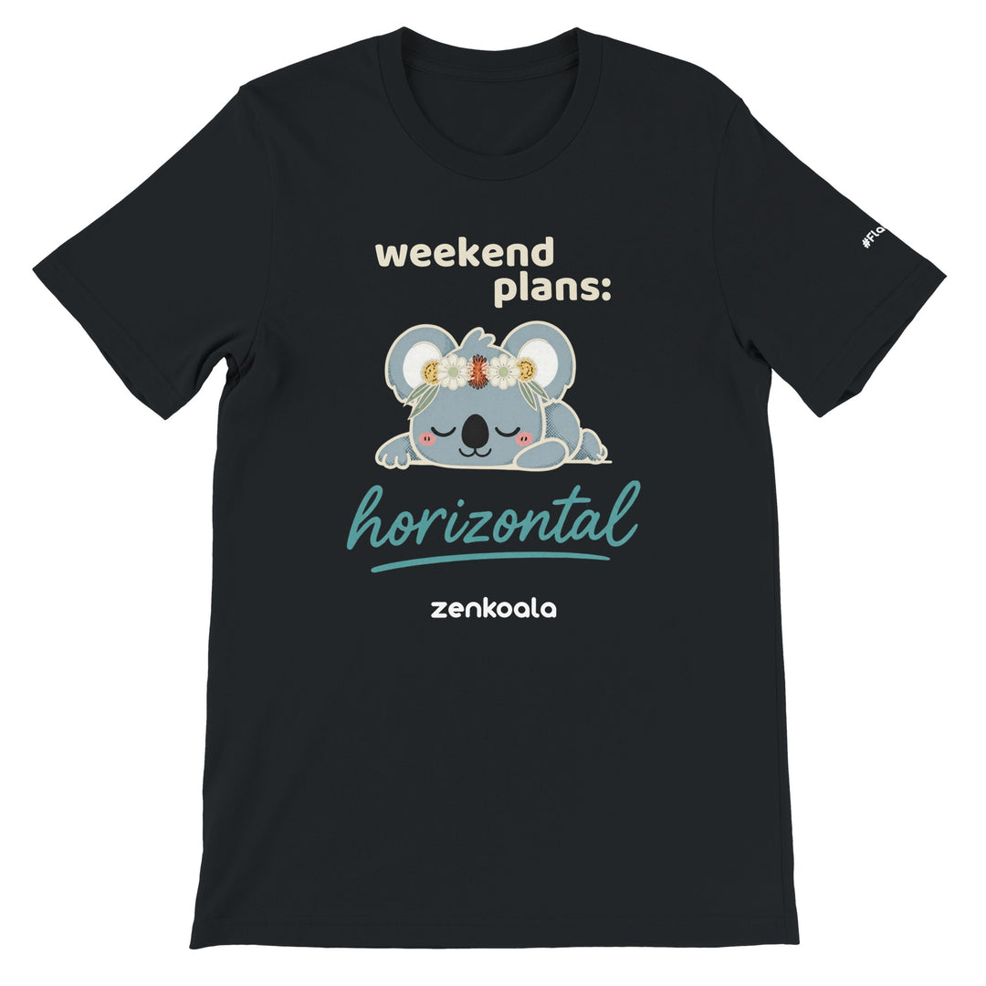 Weekend Plans Horizontal Koala feel-good tee in black — Zen Koala Australia