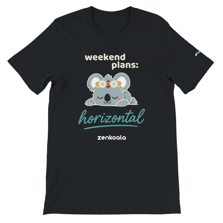 Weekend Plans Horizontal Koala feel-good tee in black — Zen Koala Australia