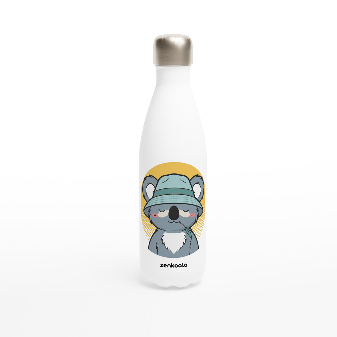 Koala Zinc and Bucket Hat feel-good water bottle: a koala in a bucket hat and zinc, Zen Koala Australia