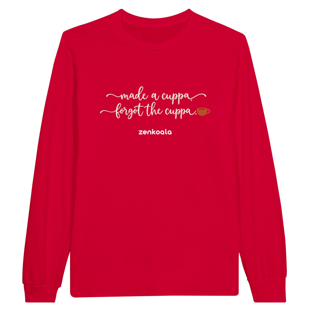 Made a Cuppa Forgot the Cuppa feel-good long sleeve tee in red, Zen Koala Australia