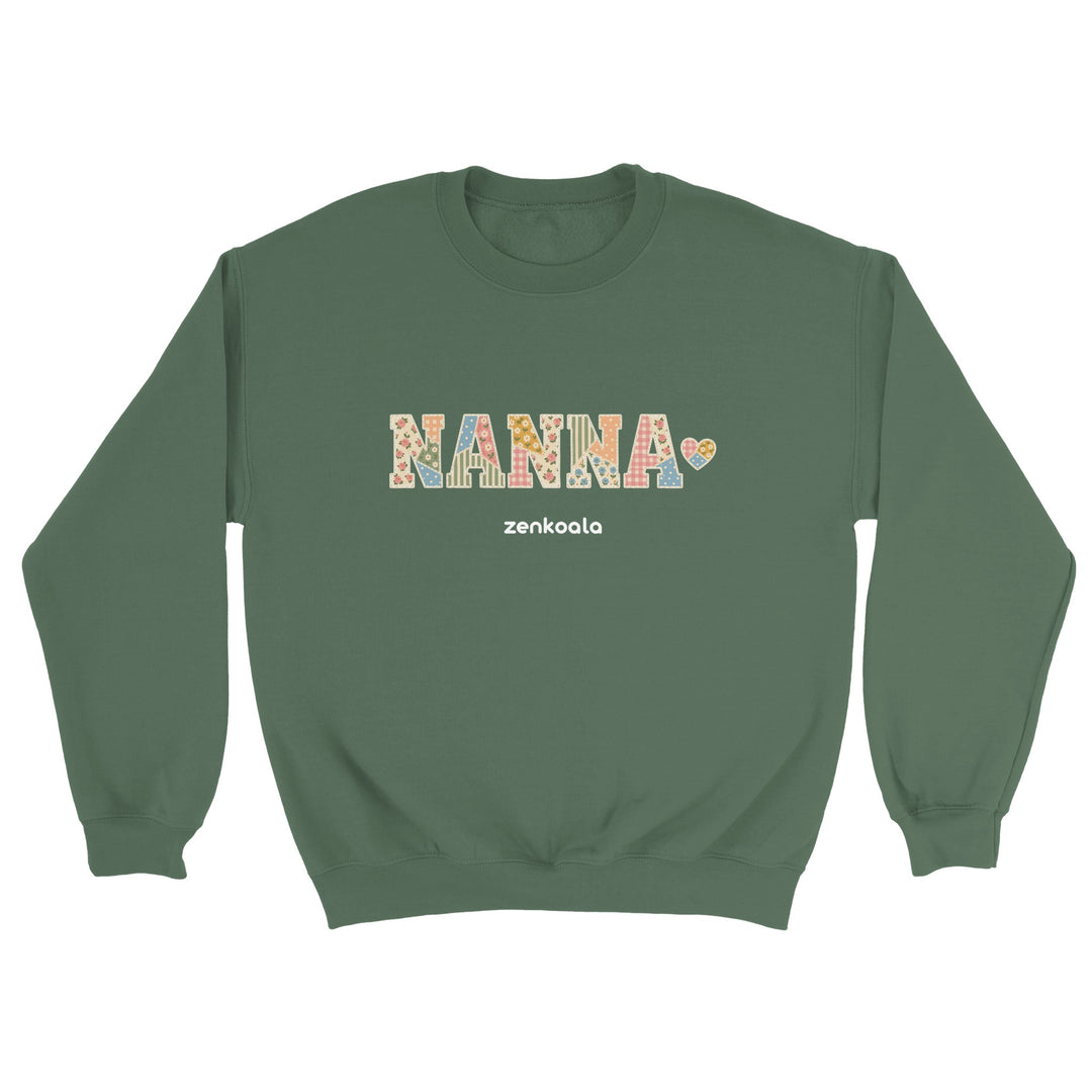 Nanna Faux Patchwork feel-good sweatshirt in military green, Zen Koala Australia