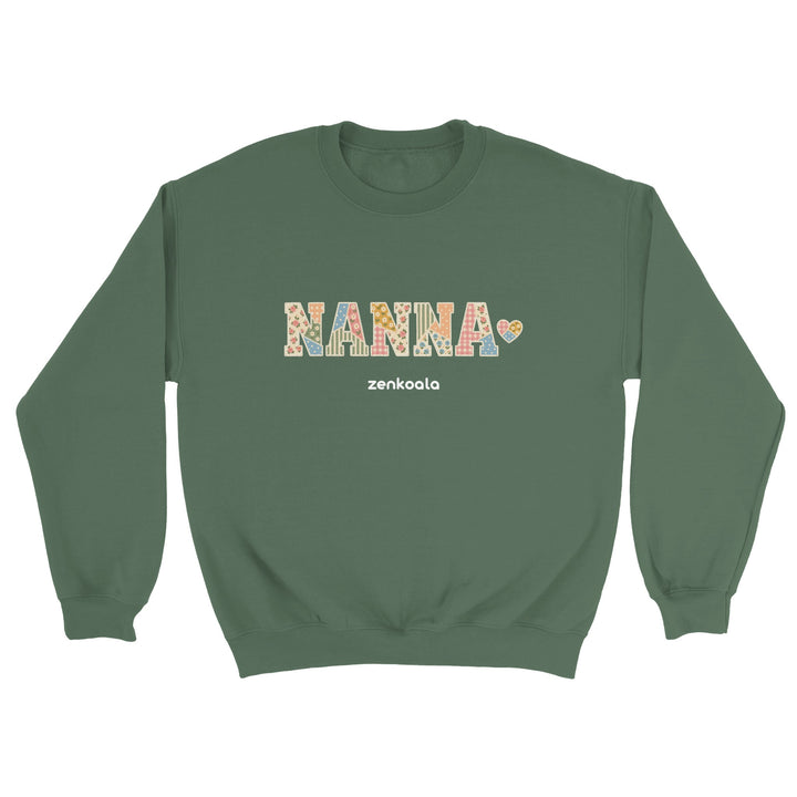 Nanna Faux Patchwork feel-good sweatshirt in military green, Zen Koala Australia