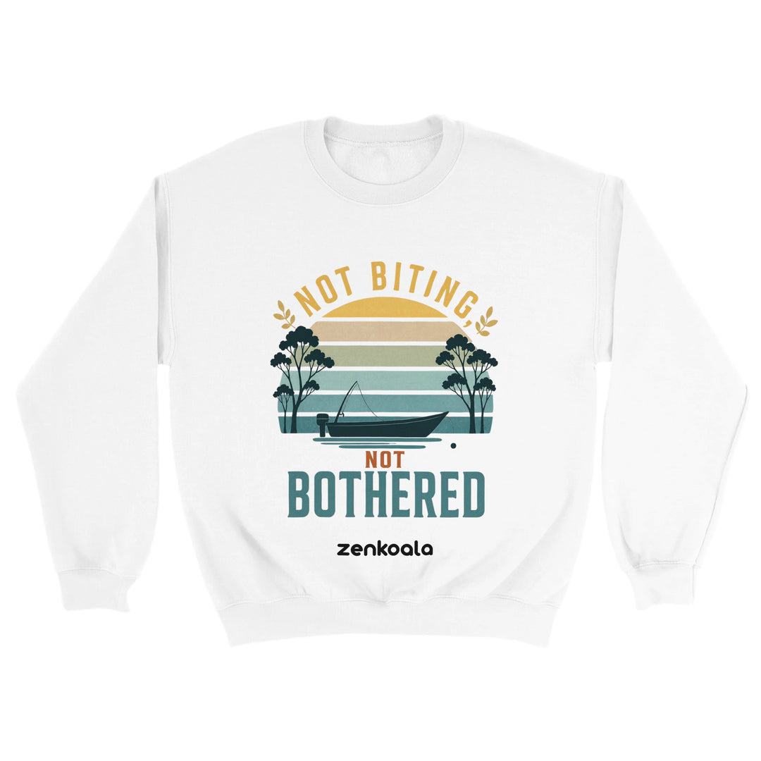 Not Biting Not Bothered feel-good sweatshirt in white — Zen Koala Australia
