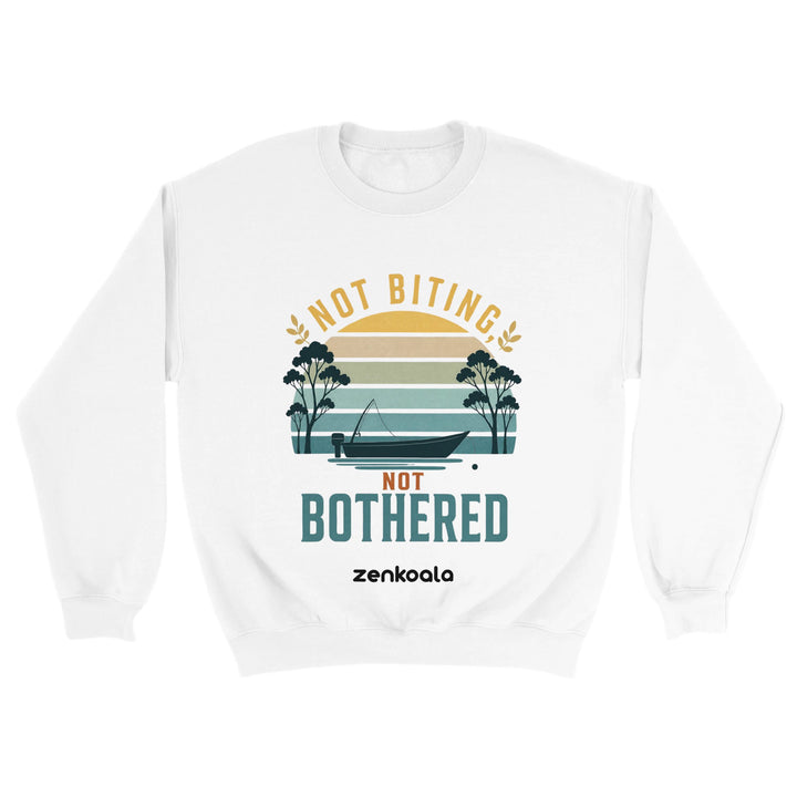 Not Biting Not Bothered feel-good sweatshirt in white — Zen Koala Australia