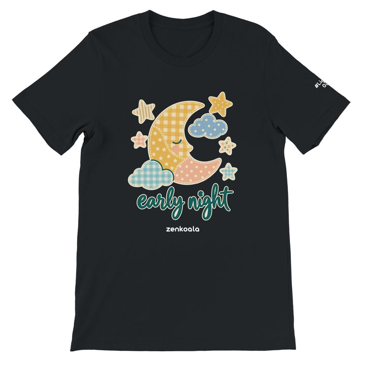 Early Night Moon feel-good tee in black, Zen Koala Australia