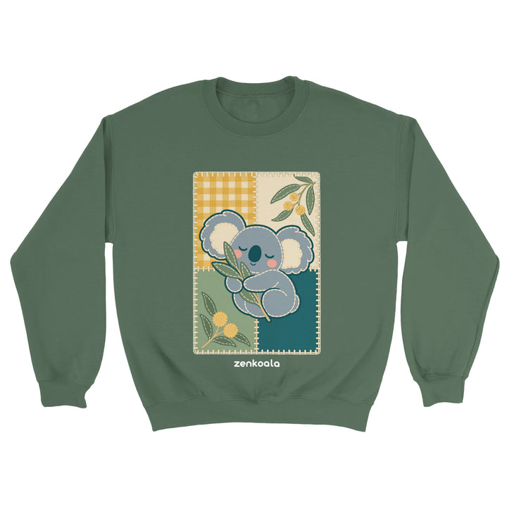 Koala Quilt feel-good sweatshirt in military green, Zen Koala Australia