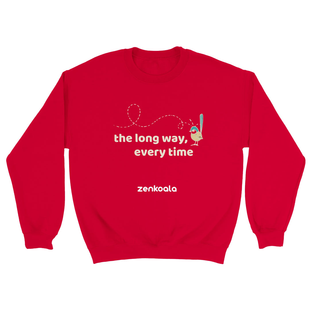 The Long Way Every Time feel-good sweatshirt in red — Zen Koala Australia