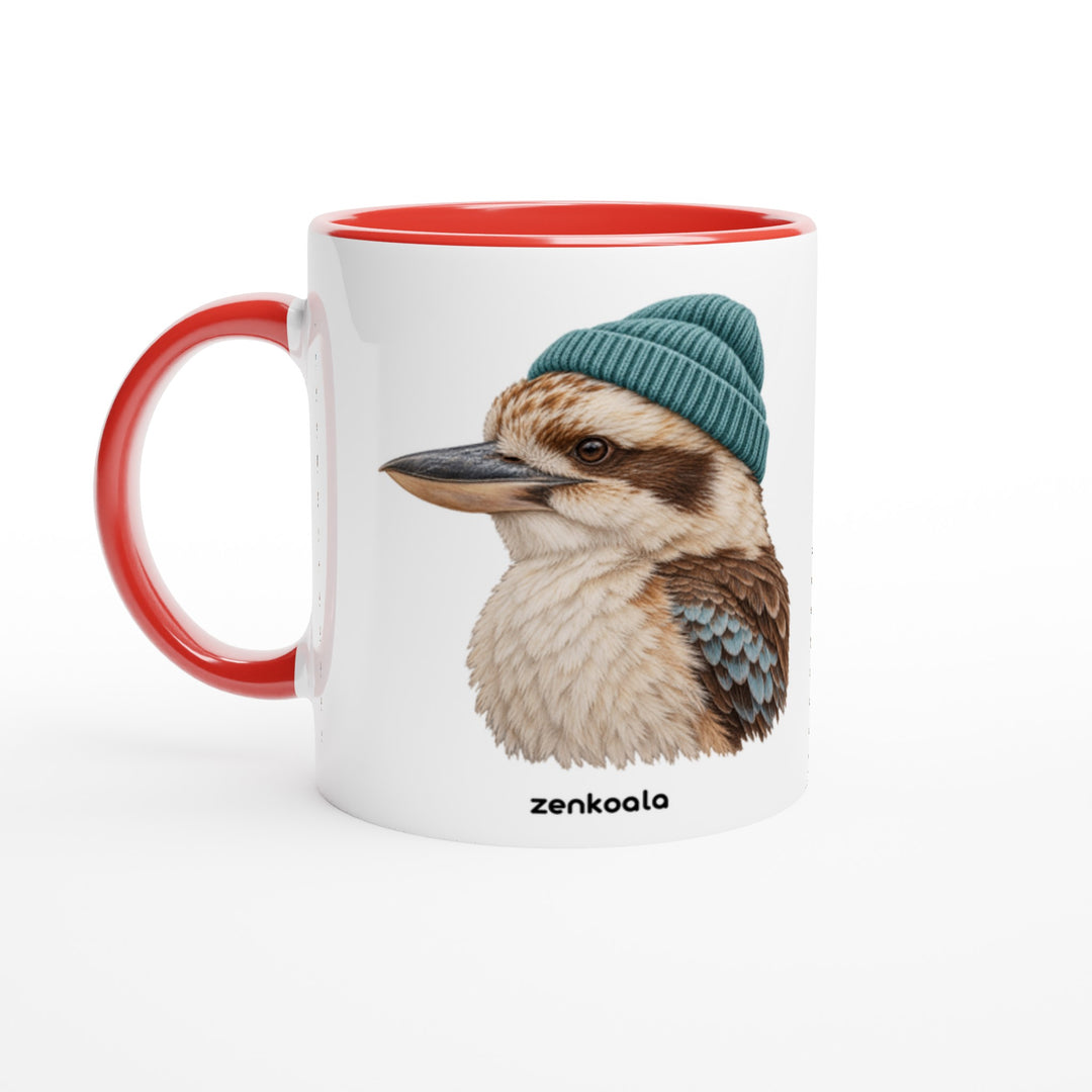 Kookaburra Beanie mug in red: white with a red rim, inside and handle, Zen Koala Australia
