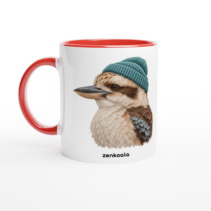 Kookaburra Beanie mug in red: white with a red rim, inside and handle, Zen Koala Australia