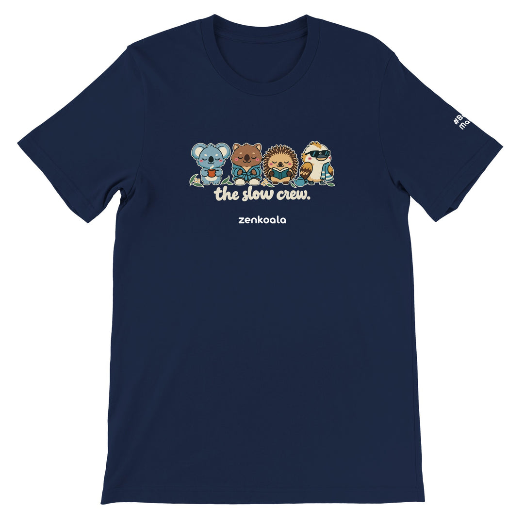 The Slow Crew feel-good tee in navy, Zen Koala Australia