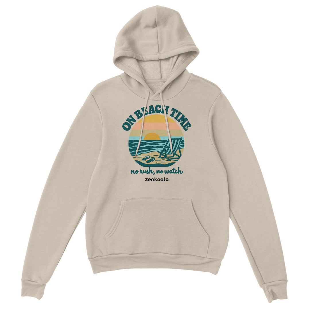 On Beach Time feel-good hoodie in sand, Zen Koala Australia