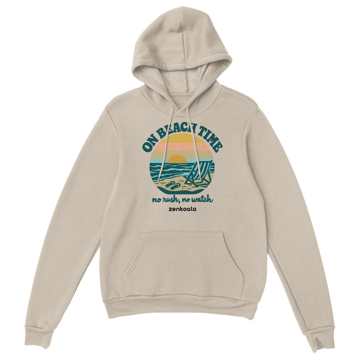 On Beach Time feel-good hoodie in sand, Zen Koala Australia