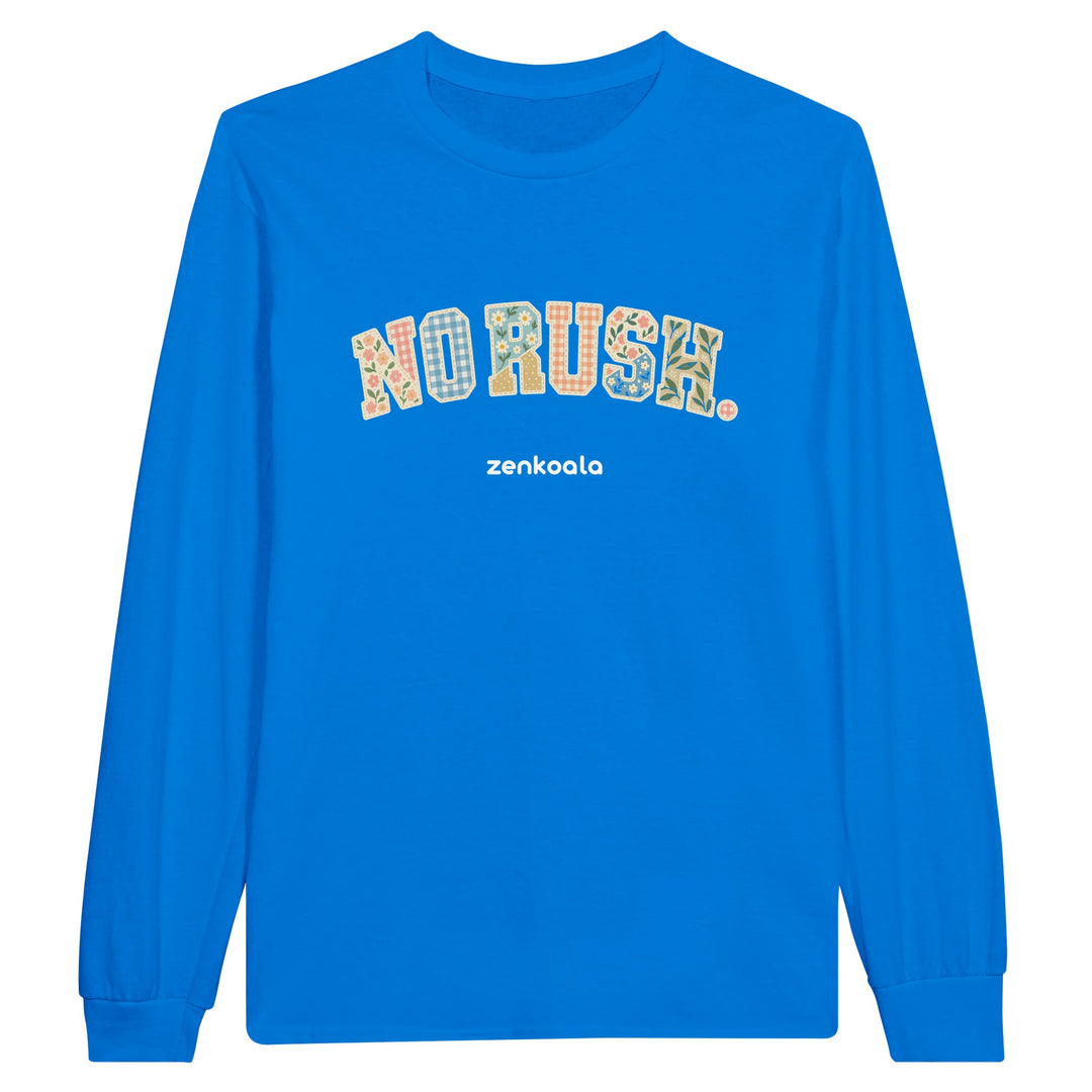 No Rush Faux Patchwork feel-good long sleeve tee in royal, Zen Koala Australia