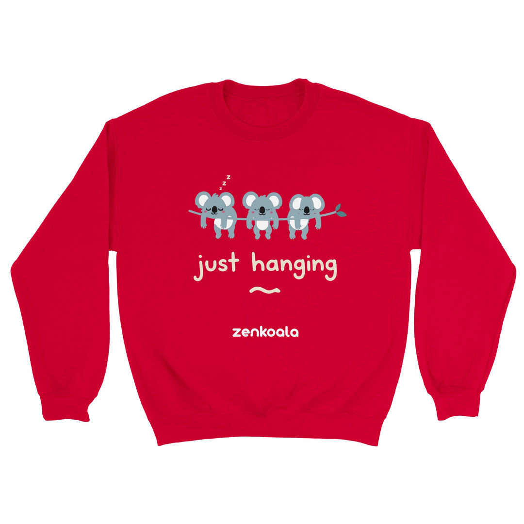 Just Hanging feel-good sweatshirt in red — Zen Koala Australia