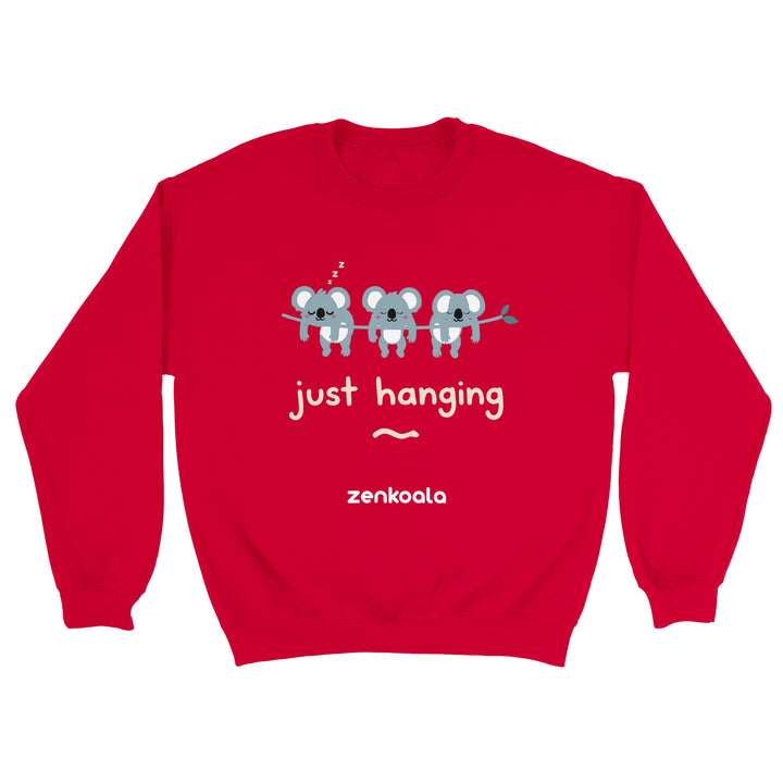 Just Hanging feel-good sweatshirt in red — Zen Koala Australia