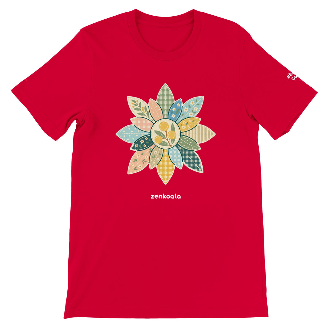 Wattle Mandala feel-good tee in red, Zen Koala Australia