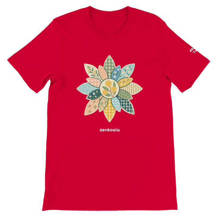 Wattle Mandala feel-good tee in red, Zen Koala Australia