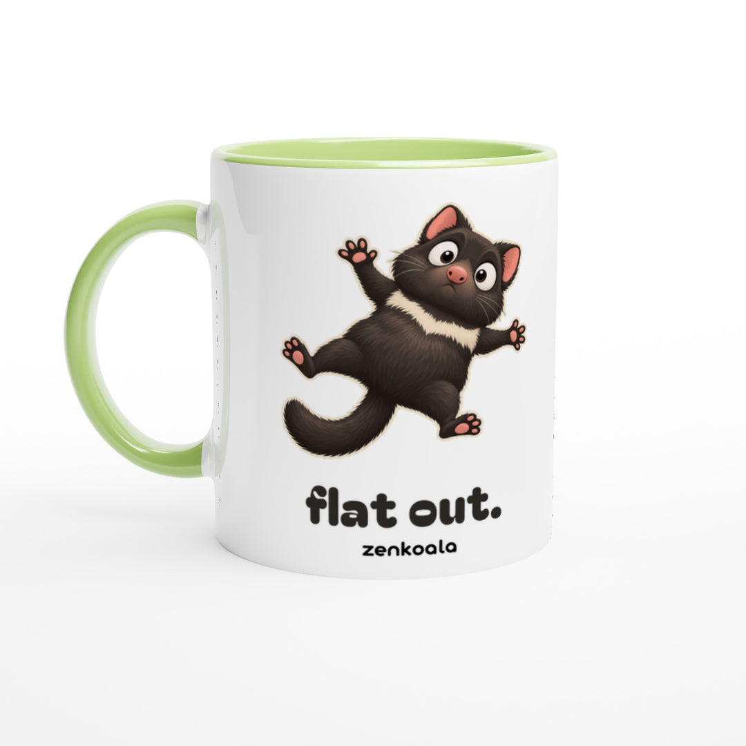 Flat Out mug in green: white with a green rim, inside and handle, Zen Koala Australia