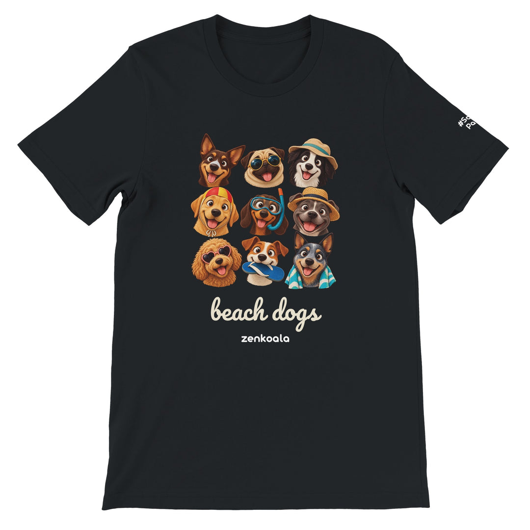 Beach Dogs feel-good tee in black, Zen Koala Australia