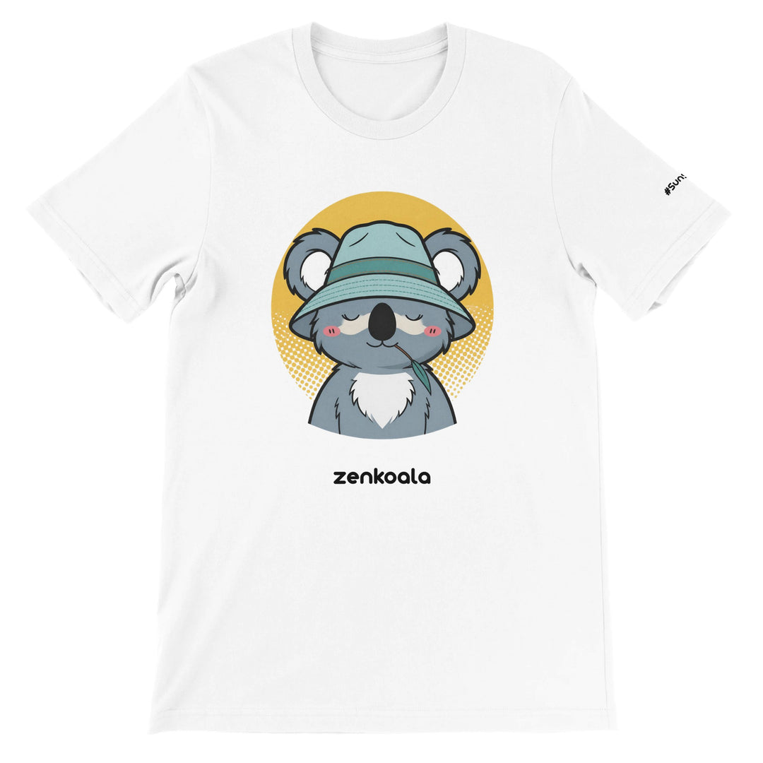 Koala Zinc and Bucket Hat feel-good tee in white — Zen Koala Australia