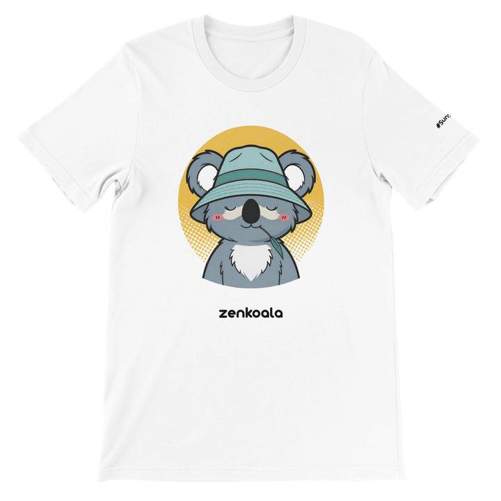 Koala Zinc and Bucket Hat feel-good tee in white — Zen Koala Australia